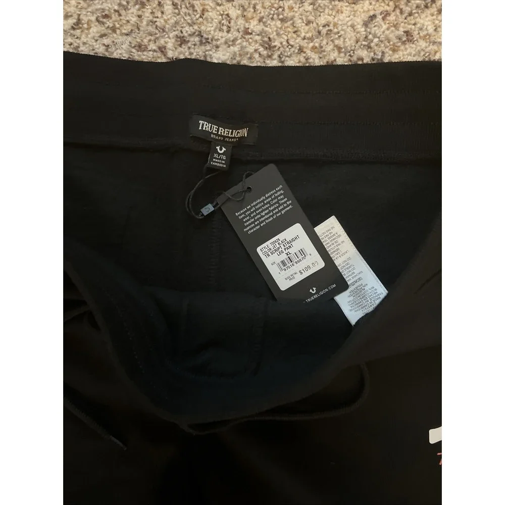 True Religion New Sweatpants Mens Sz XL  Black Straight Leg‎ Logo Cotton Blend